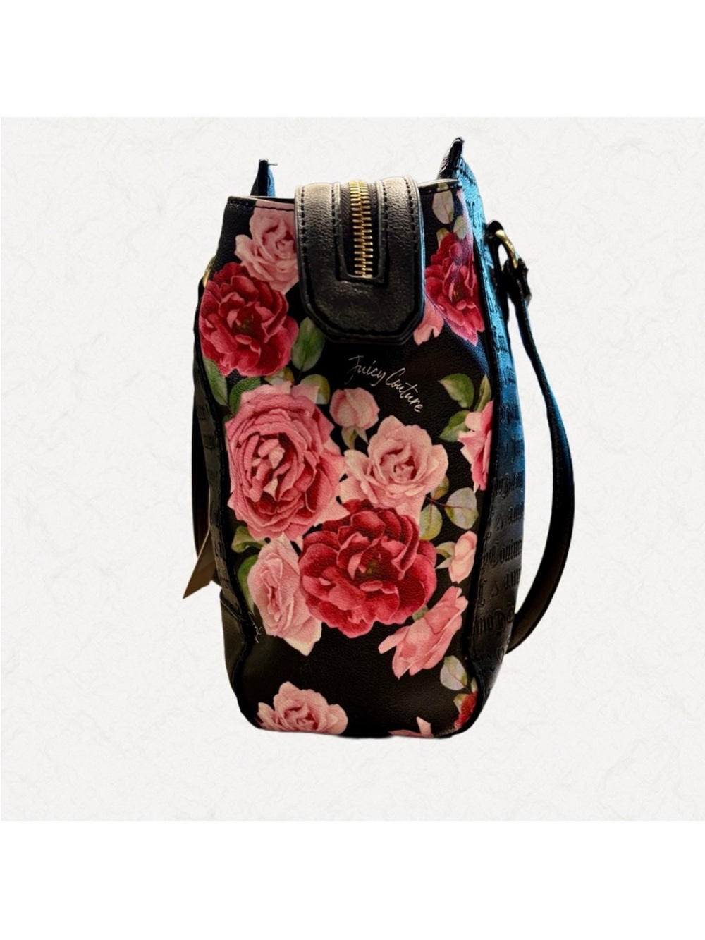 Juicy Couture Black Tote with Pink Rose Panels and Gold Logo Charm - Picture 5 of 12
